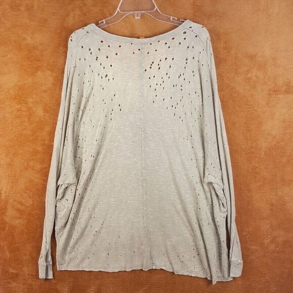 ANAMA Womens Top Small Tan Pullover Oversized Dolman Sleeve Distressed Holes - Picture 5 of 7